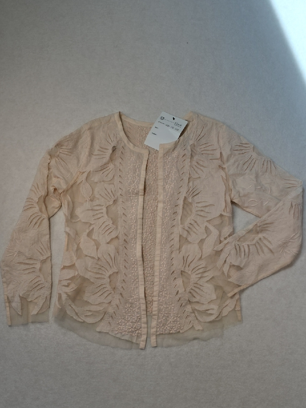 Delicate Sheer Floral Cut Whimsical Open Cardigan - Light Blush Pink Fairycore